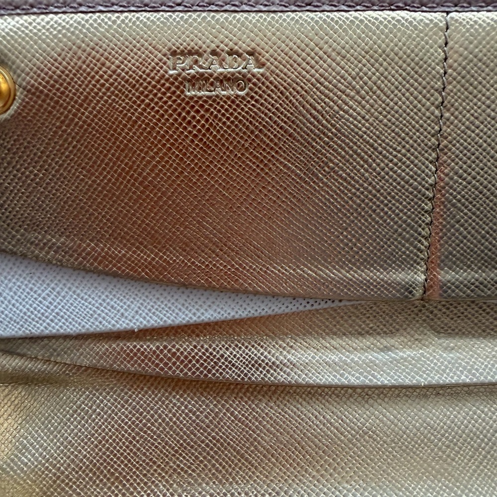 Prada Pink-Beige Saffiano Leather Flap Continental Wallet with Gold Logo - Picture 6 of 8